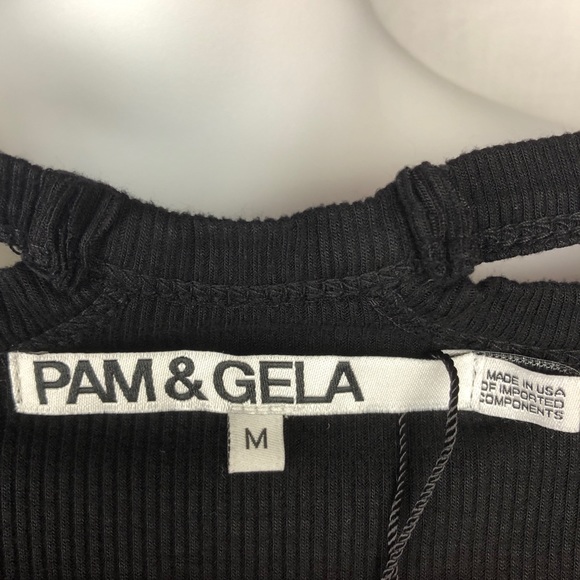 Pam & Gela Black Split Neck Ribbed Jersey Dress M - Picture 7 of 11